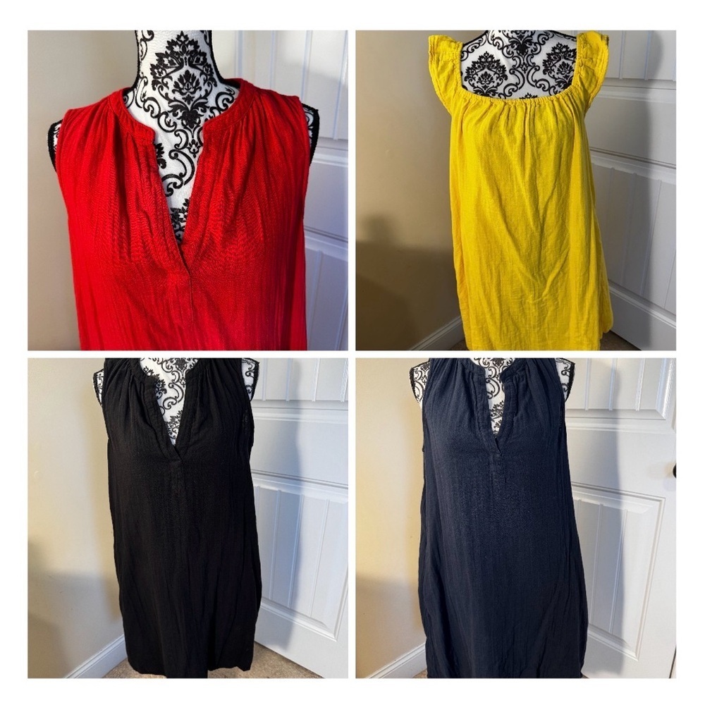 Bundle of 4 Time & Sleeveless Crinkle Tunic Dresses - Red, Yellow, Black, Navy